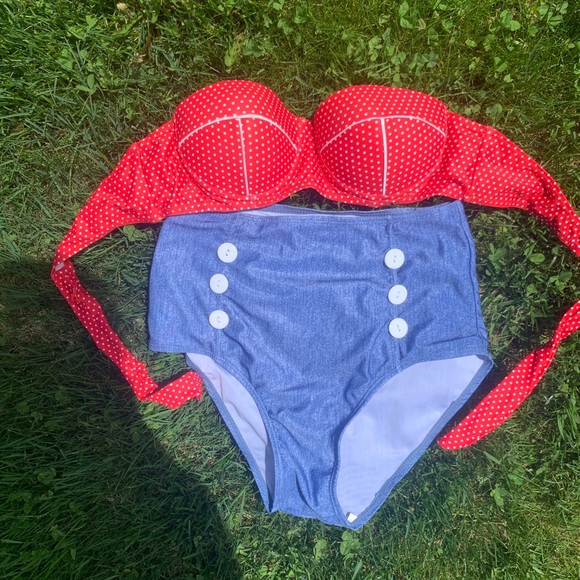 High waist faux denim high rise bikini - Picture 2 of 4